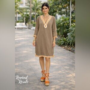 Lucky Brand Womens Tunic Dress Beige Boho Resort Style Linen Blend Size Large